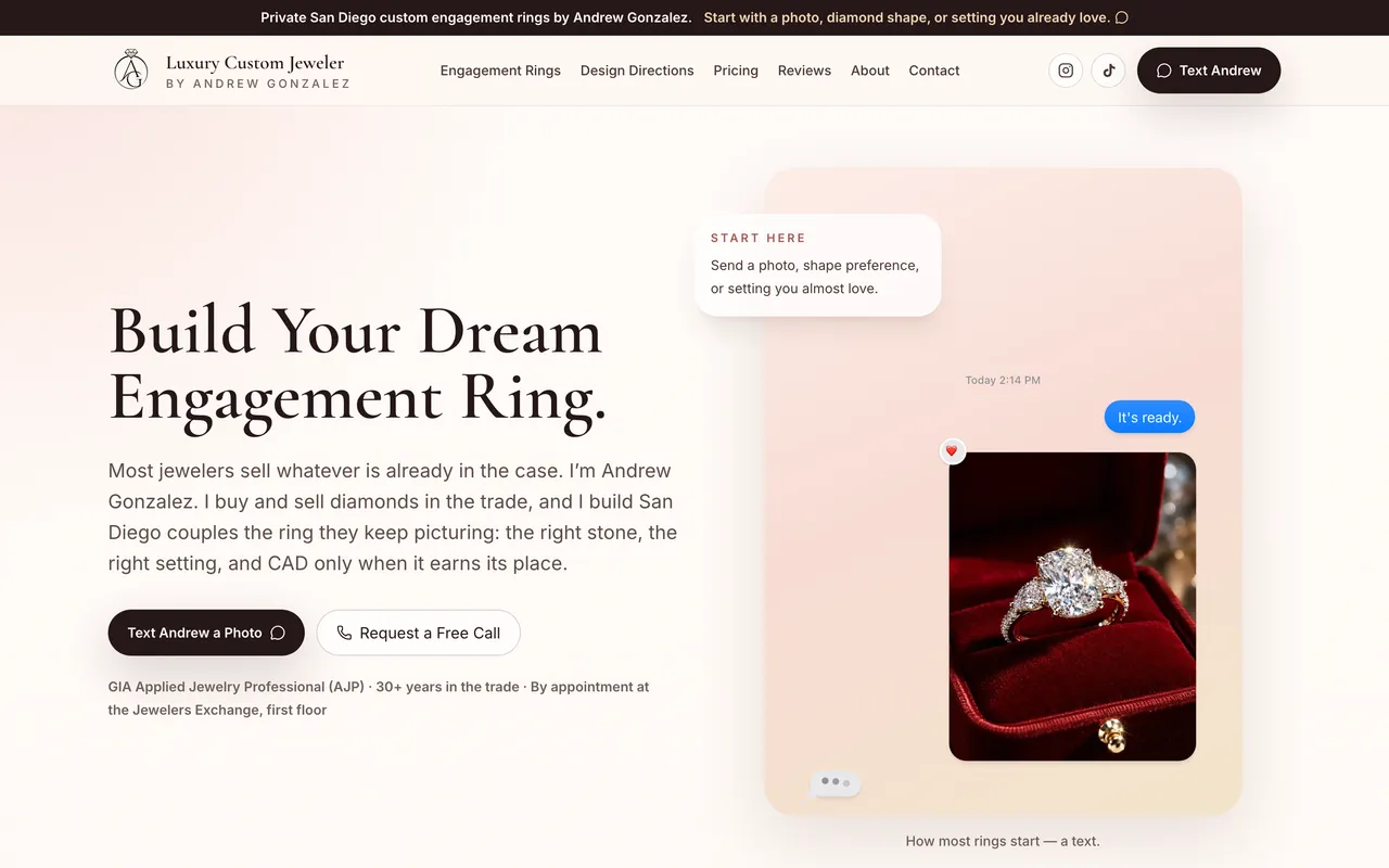 LuxuryCustomJeweler.com — website screenshot
